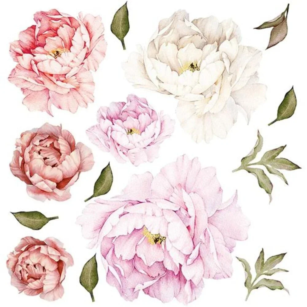 Peonies Wall Decals Floral Wall Stickers Rose Bouquet Peel Stick Flowers Decor